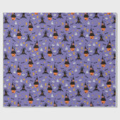 Paarse Spooky Haunted House Halloween Cadeaupapier (Vlak)