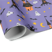 Paarse Spooky Haunted House Halloween Cadeaupapier (Rol Hoek)