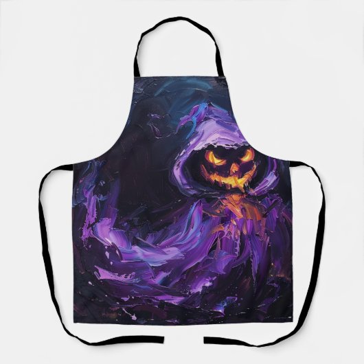 Paarse Spooky Jack O Lantern Ghost Schort (Voorkant)