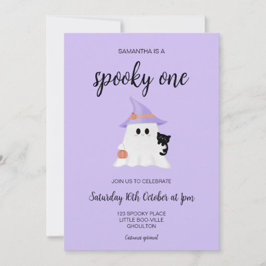 Paarse Spooky One 1st Birthday Party Invitation Kaart (Voorkant)