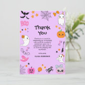 Paarse Spooky One Schattige Halloween 1e Verjaarda Bedankkaart (Staand voorkant)