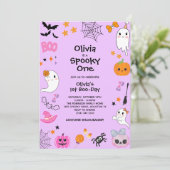 Paarse Spooky One Schattige Halloween 1e Verjaarda Kaart (Staand voorkant)