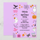 Paarse Spooky One Schattige Halloween 1e Verjaarda Kaart (Voorkant / Achterkant)