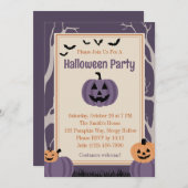Paarse Spooky Pumpkin Halloween Party Kaart (Voorkant / Achterkant)