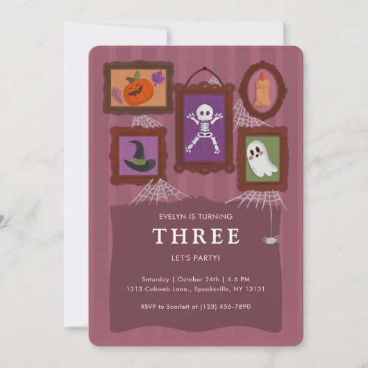 Paarse Spooky Schattigee Galerij Halloween Verjaar Kaart (Voorkant)
