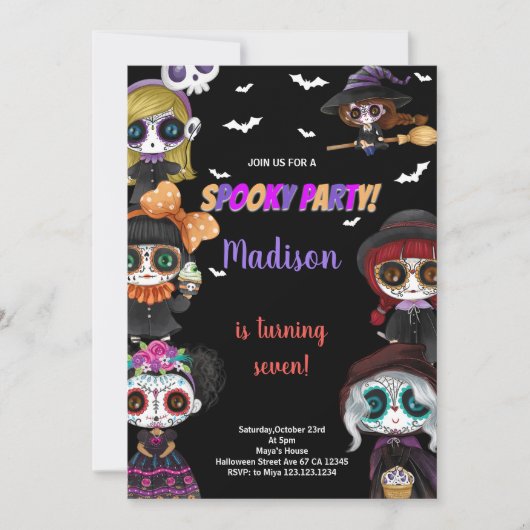 Paarse Spooky Zwart Halloween Verjaardagsuitnodigi Kaart (Voorkant)