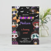 Paarse Spooky Zwart Halloween Verjaardagsuitnodigi Kaart (Staand voorkant)