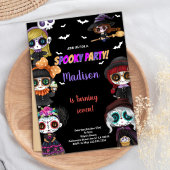 Paarse Spooky Zwart Halloween Verjaardagsuitnodigi Kaart