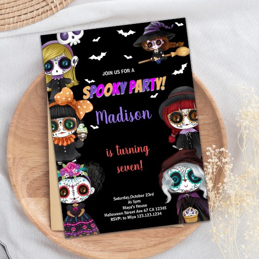 Paarse Spooky Zwart Halloween Verjaardagsuitnodigi Kaart