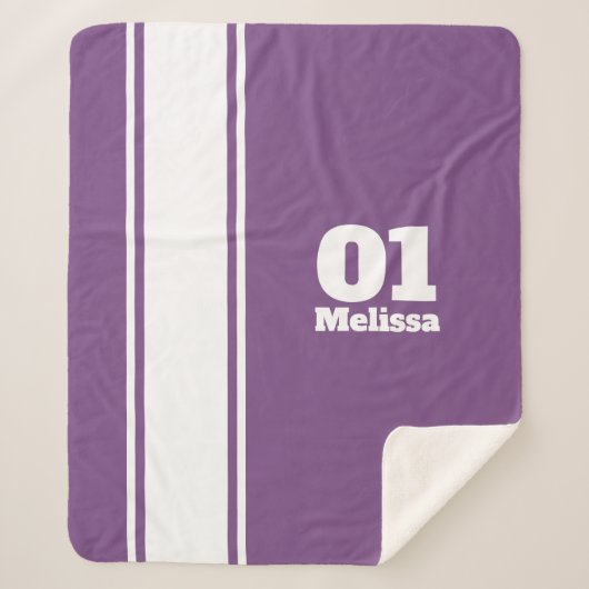 Paarse Sport Stripe Monogram Sherpa Blanket Sherpa Deken (Voorkant)