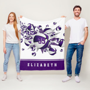 paarse sportdecor meisjes basketballen sterren fleece deken