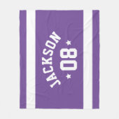 Paarse sportstrui naam en nummer fleece deken (Voorkant)