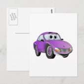 Paarse sportwagen Cartoon Briefkaart (Voorkant / Achterkant)
