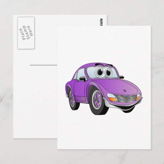 Paarse sportwagen Cartoon Briefkaart (Voorkant / Achterkant)