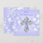 Paarse sprankelende eerste heilige communie kaart (Voorkant / Achterkant)