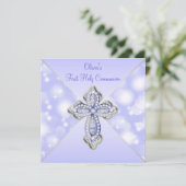 Paarse sprankelende eerste heilige communie kaart (Staand voorkant)