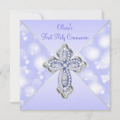 Paarse sprankelende eerste heilige communie kaart (Voorkant)