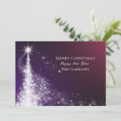 Paarse sprankelende elegante kerstboom feestdagenkaart (Staand voorkant)