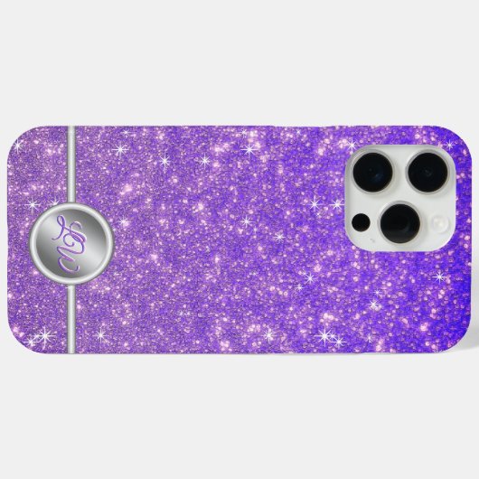 Paarse sprankelende glitter monogram telefoonhoes Case-Mate iPhone case (Achterkant (horizontaal))