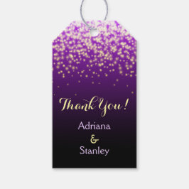 Paarse sprankelende lichten bruiloft Dank U Cadeaulabel