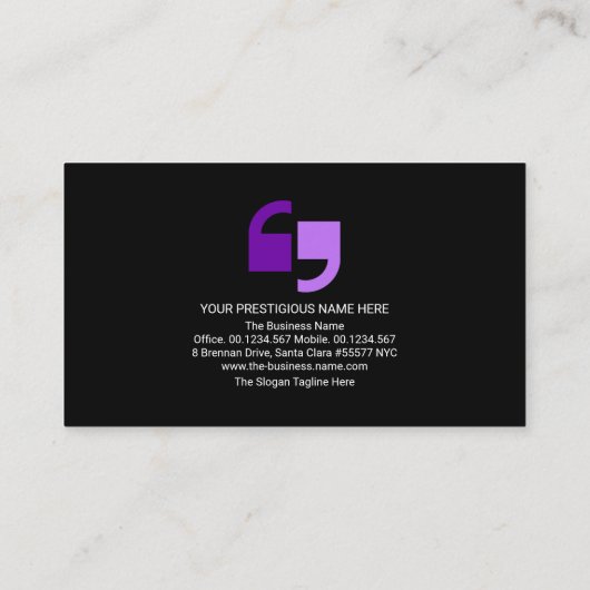 Paarse sprekerbox Quotentiemarkering Persverslag Visitekaartje (Achterkant)