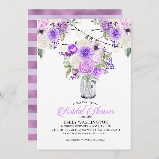 Paarse Spring Floral Vase Bridal Shower Kaart (Voorkant / Achterkant)