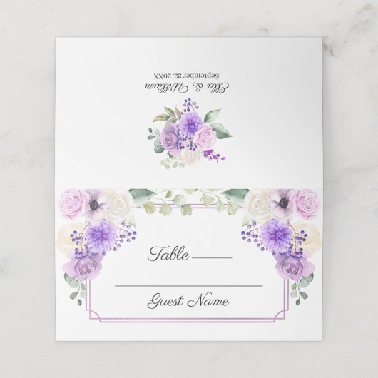 Paarse Spring Floral Wedding Place Card Plaatskaartje (Buitenkant ongevouwen)