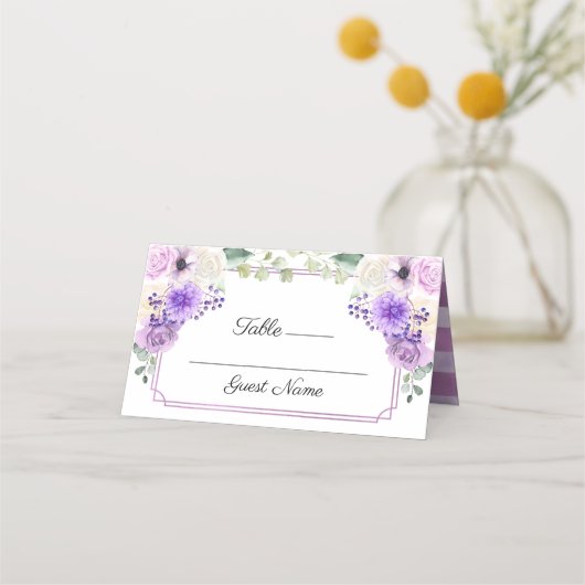 Paarse Spring Floral Wedding Place Card Plaatskaartje (Voorkant)