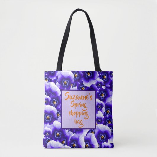Paarse Spring Pansies Patroon en Jouw naam Tote Bag (Voorkant)