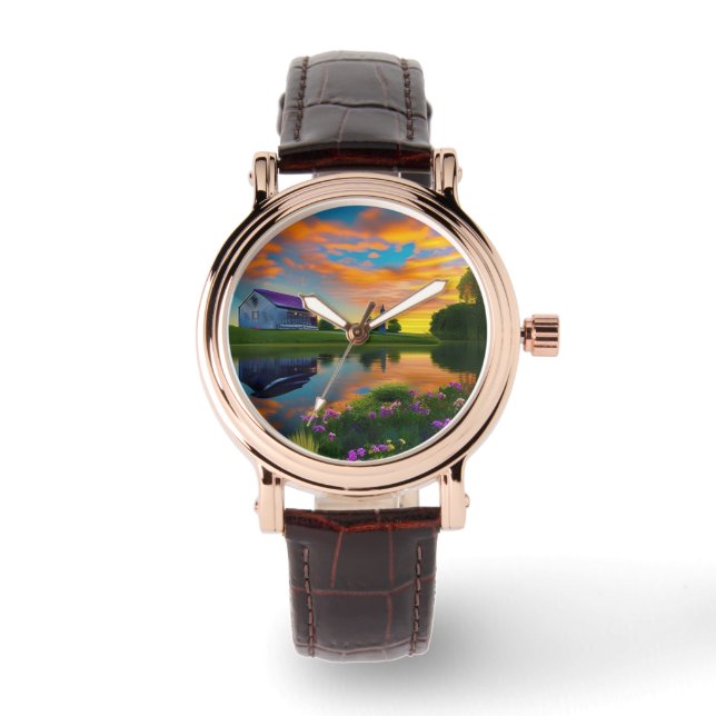 Paarse springplank Pond bij zonsopgang Horloge (Voorkant)