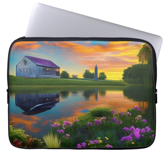 Paarse springplank Pond bij zonsopgang Laptop Sleeve (Voorkant)