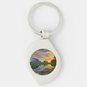 Paarse springplank Pond bij zonsopgang Sleutelhanger