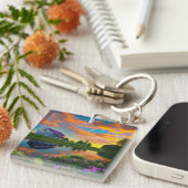 Paarse springplank Pond bij zonsopgang Sleutelhanger (Voorkant Rechts)