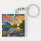 Paarse springplank Pond bij zonsopgang Sleutelhanger (Achterkant)