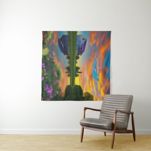 Paarse springplank Pond bij zonsopgang Wandkleed (In Situ (horizontaal))