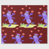 Paarse sprinkhaan jonglerend leuk schepsel cadeaupapier (Vlak)