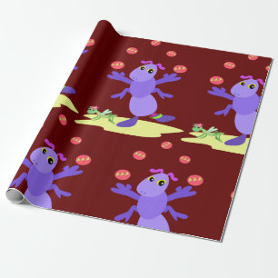 Paarse sprinkhaan jonglerend leuk schepsel cadeaupapier