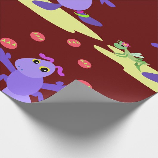 Paarse sprinkhaan jonglerend leuk schepsel cadeaupapier (Hoek)