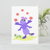 Paarse sprinkhaan jonglerend leuk schepsel kaart (Staand voorkant)