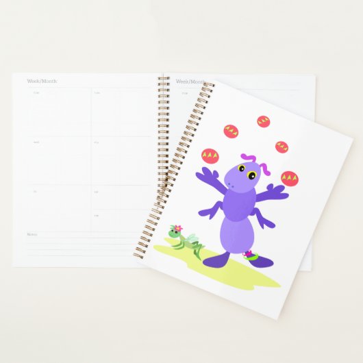 Paarse sprinkhaan jonglerend leuk schepsel planner (Display)