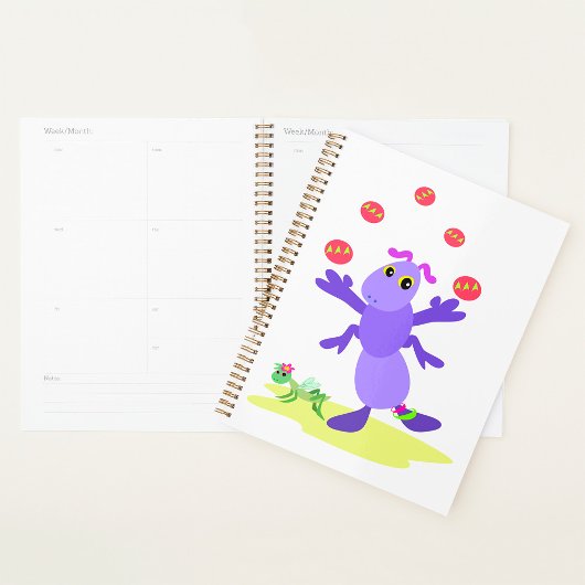 Paarse sprinkhaan jonglerend leuk schepsel planner