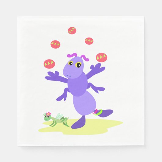 Paarse sprinkhaan jonglerend leuk schepsel servet (Voorkant)