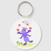 Paarse sprinkhaan jonglerend leuk schepsel sleutelhanger (Voorkant)