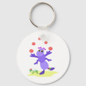 Paarse sprinkhaan jonglerend leuk schepsel sleutelhanger (Achterkant)