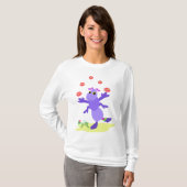 Paarse sprinkhaan jonglerend leuk schepsel t-shirt (Voorkant volledig)