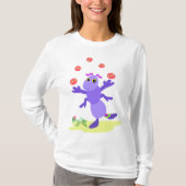 Paarse sprinkhaan jonglerend leuk schepsel t-shirt (Voorkant)