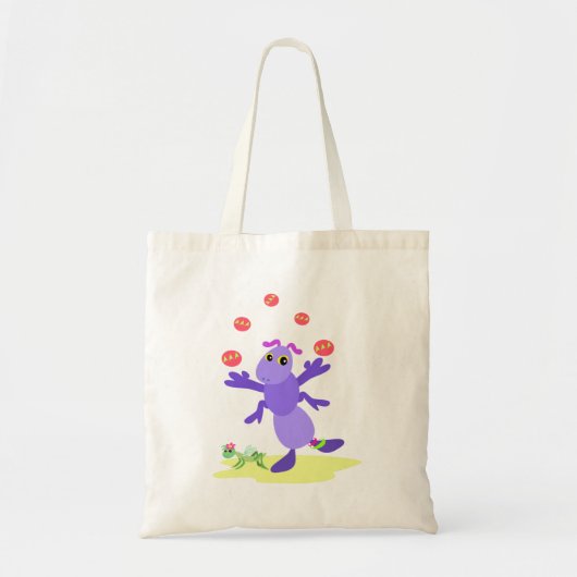 Paarse sprinkhaan jonglerend leuk schepsel tote bag (Voorkant)