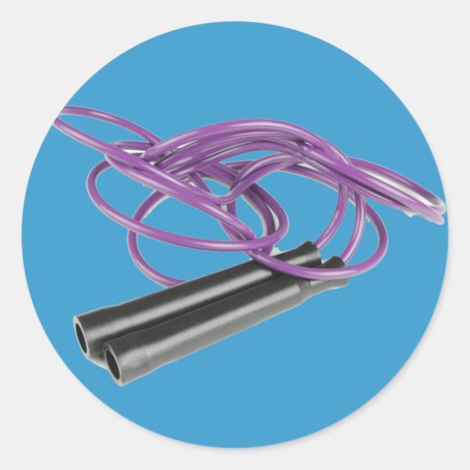 Paarse sprong touw ronde sticker (Voorkant)
