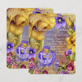 Paarse sprookjesachtige prinses verjaardagsfeestje kaart (Voorkant / Achterkant)