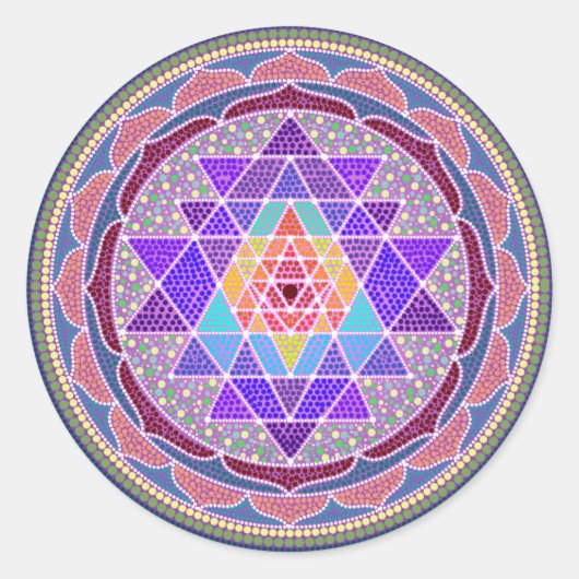 Paarse Sri Yantra Ronde Sticker (Voorkant)